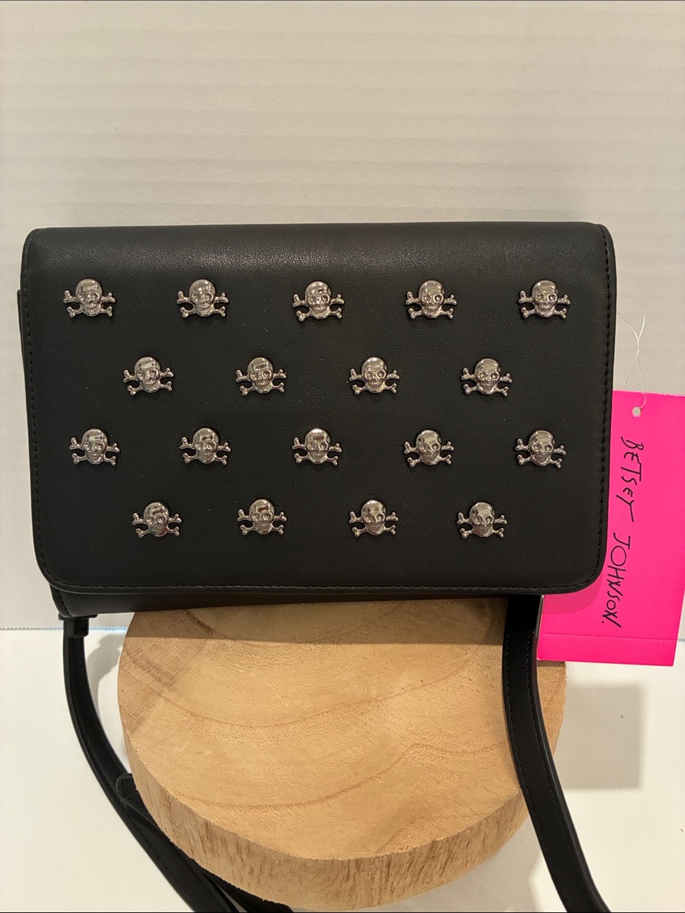 Betsey Johnson Black Skull Studded Crossbody Bag